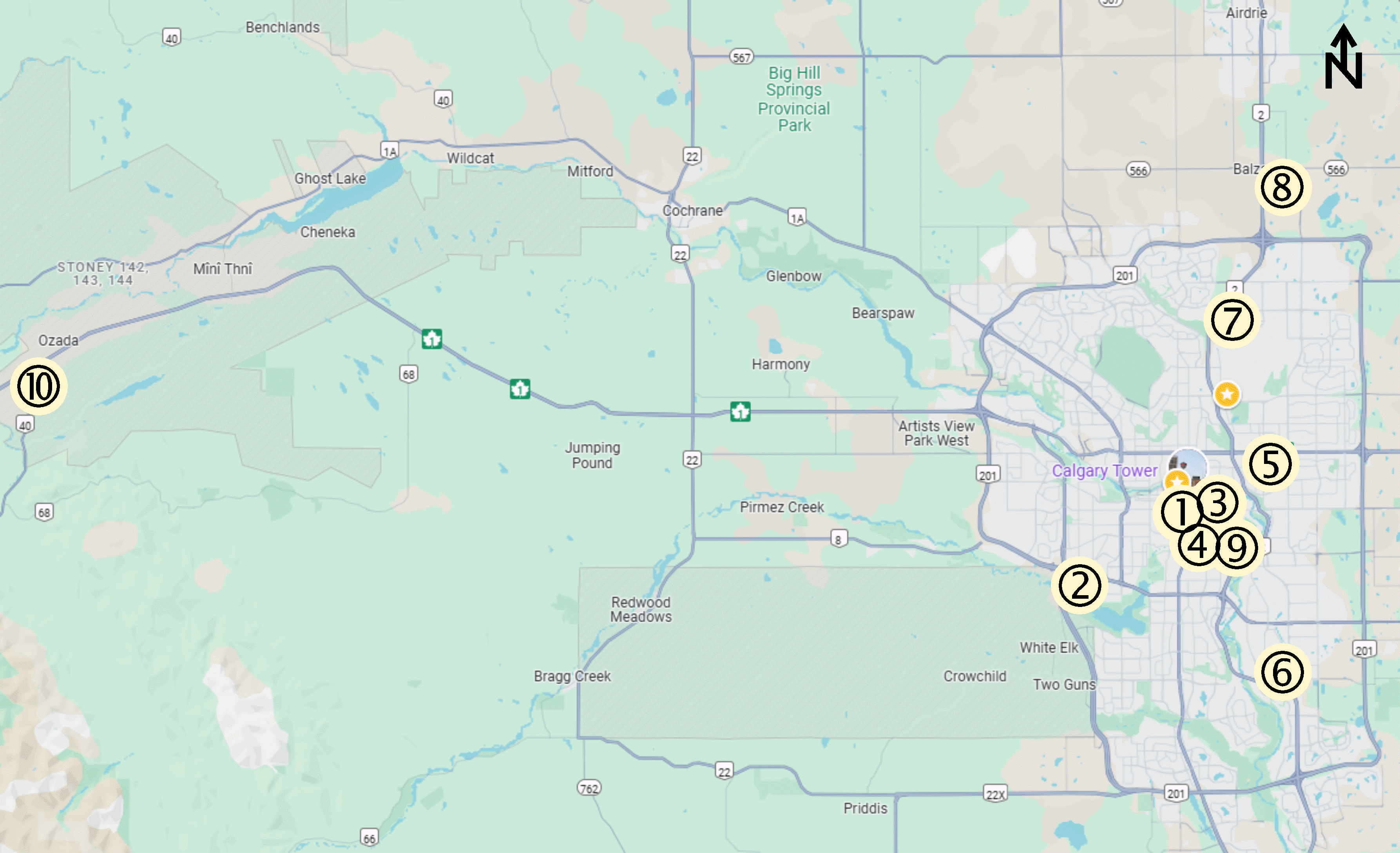 A list of casinos in Calgary and a map of their locations